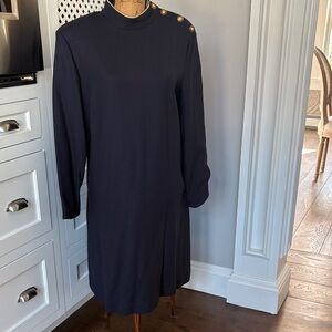 Elegant Black Dress with Gold Button Accents